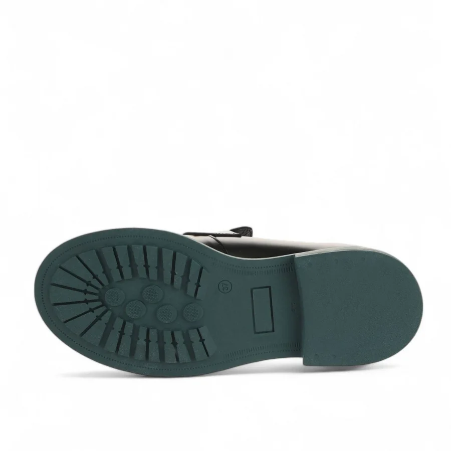 Siyah Yeşil Açma Deri Kadın Loafer