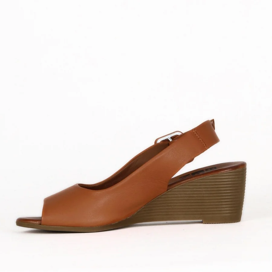 Taba Koyu Deri Kadın Dolgu Topuklu Sandalet