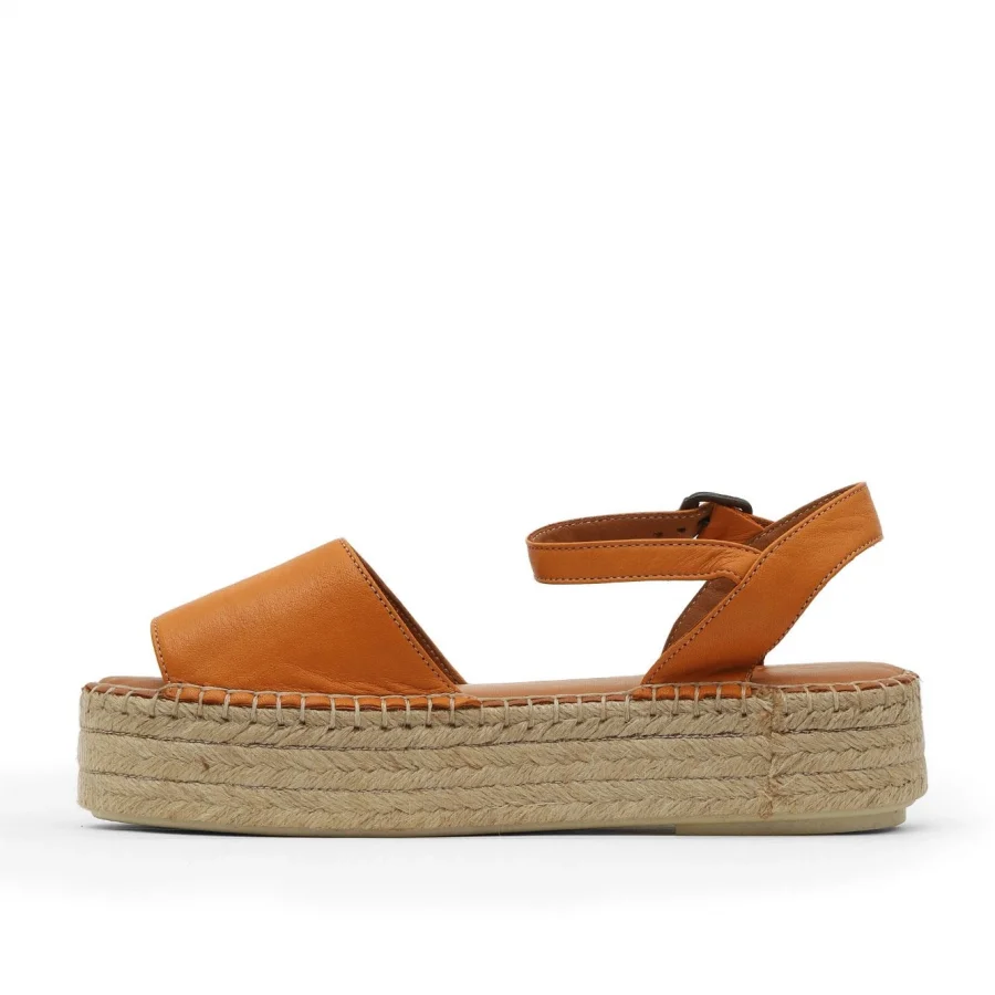 Turuncu Deri Kadın Espadril Sandalet