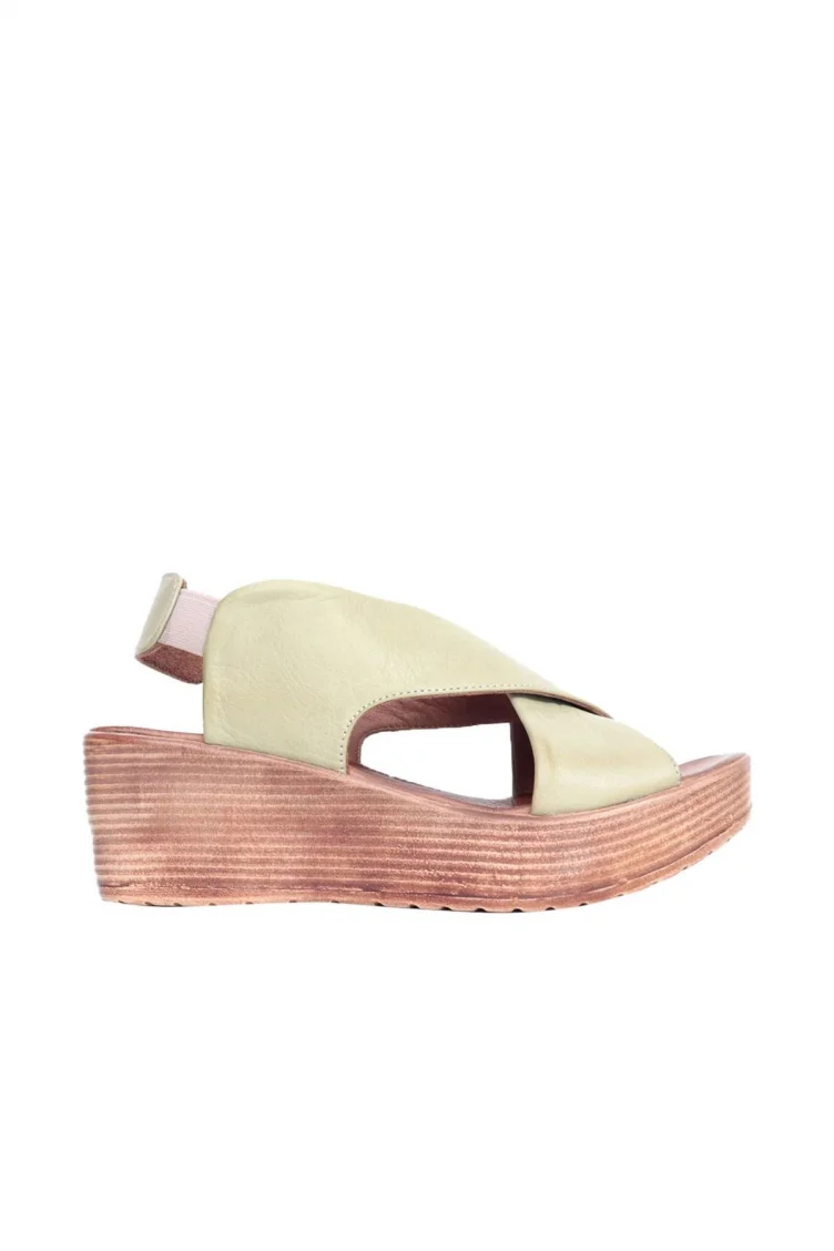 Shoes Haki Deri Kadın Dolgu Topuklu Sandalet 01wl3402