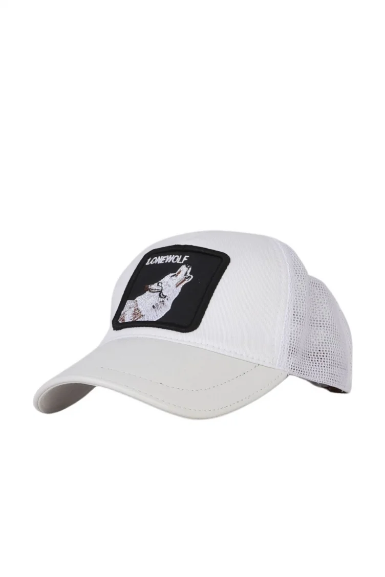 Beyaz Deri-kumaş-lonewolf Erkek Şapka 01mspk1004