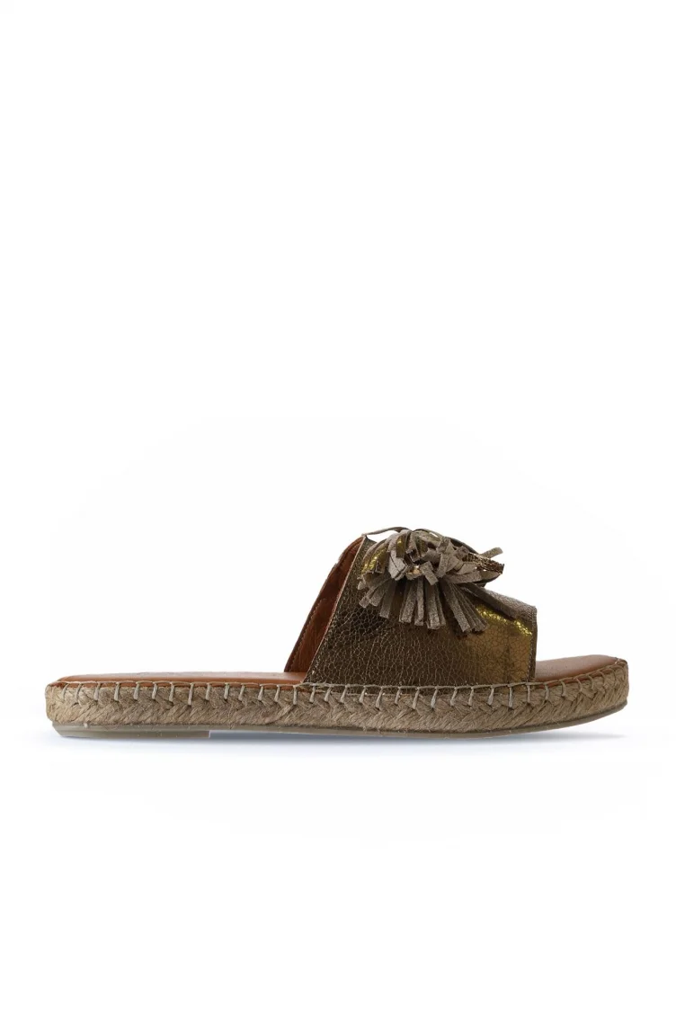 Bronz Parlak Deri Kadın Espadril Terlik