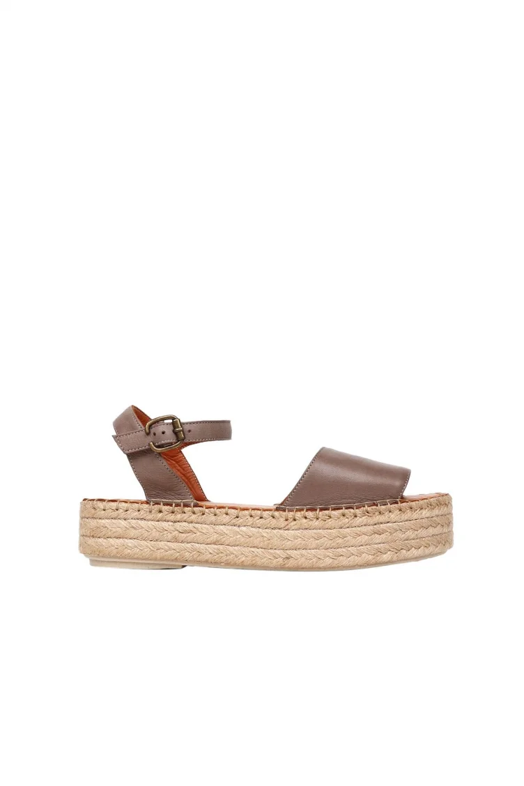 Gri Deri Kadın Espadril Sandalet
