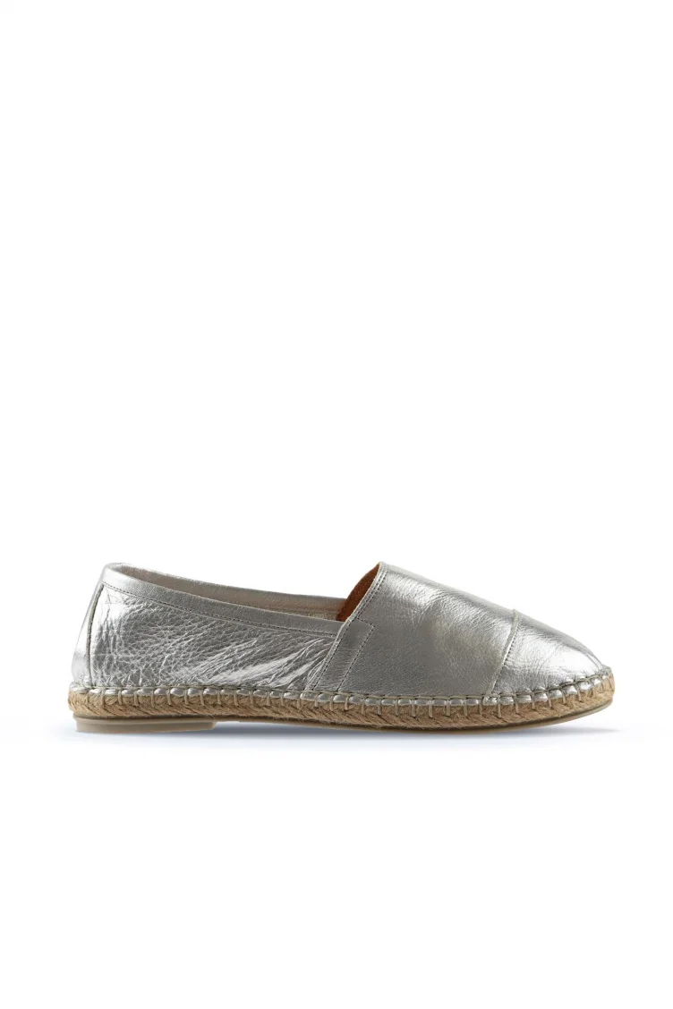Gümüş Deri Kadın Espadril Ayakkabı
