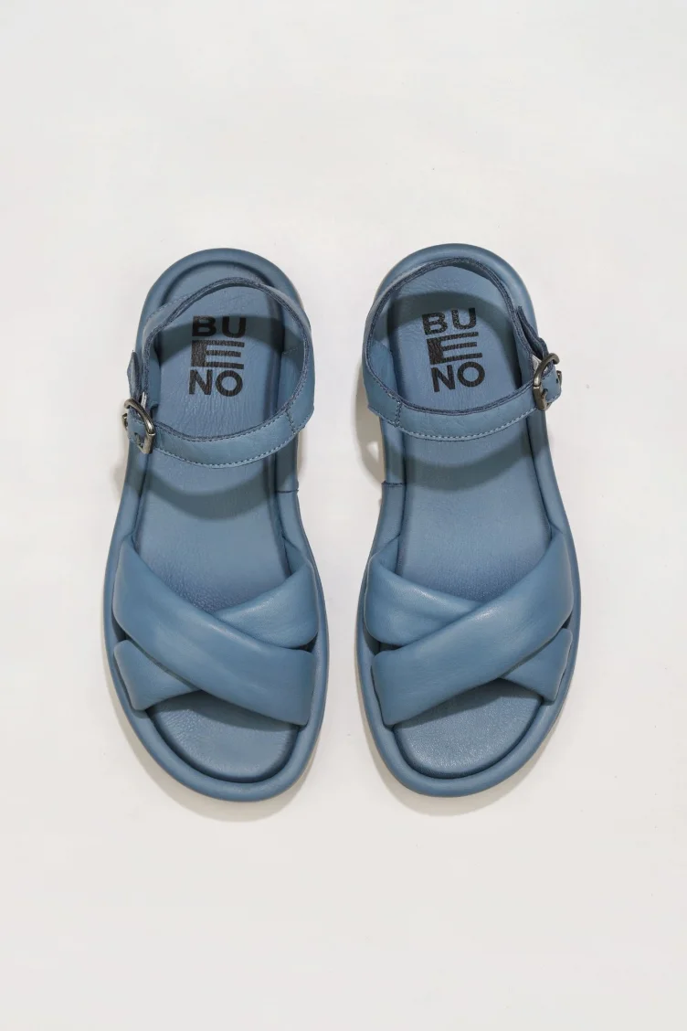 Mavi Deri Kadın Düz Sandalet