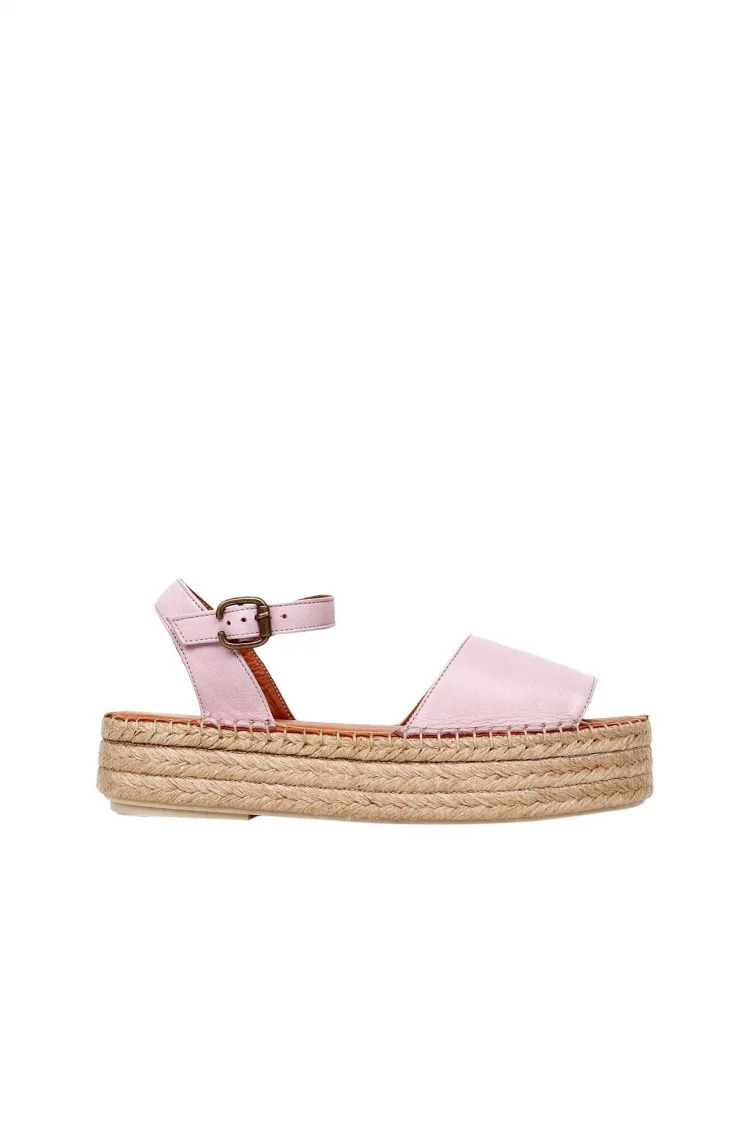 Pembe Deri Kadın Espadril Sandalet