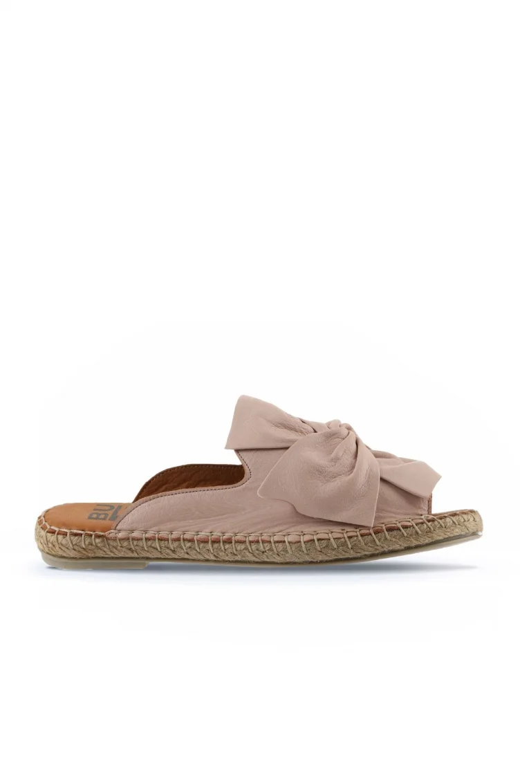Pembe Deri Kadın Espadril Terlik