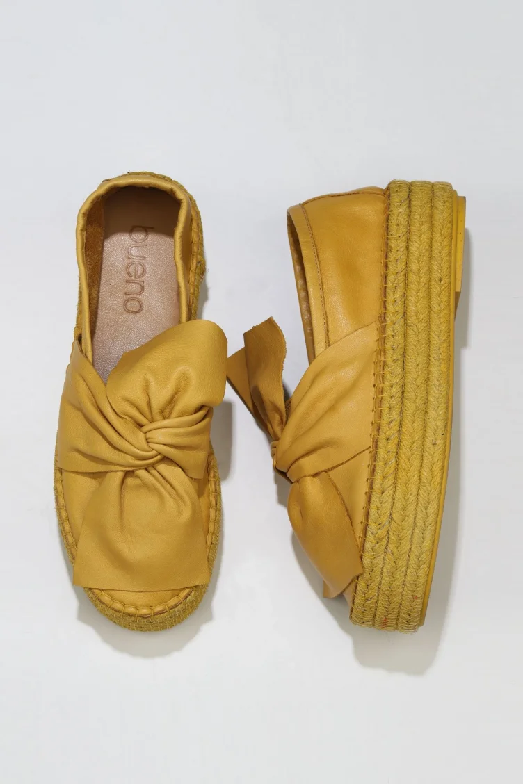 Sarı Deri Kadın Espadril Babet