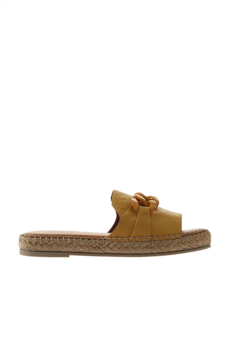 Sarı Deri Kadın Espadril Terlik