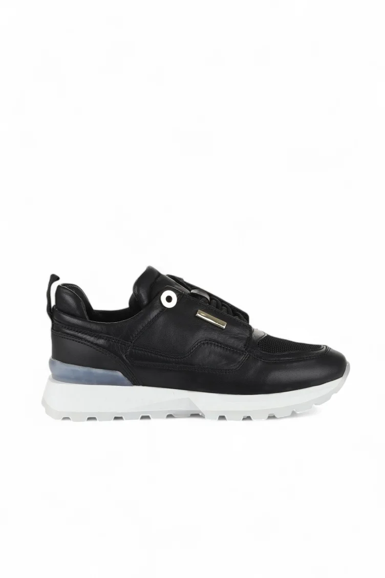 Siyah Deri Kadın Sneakers