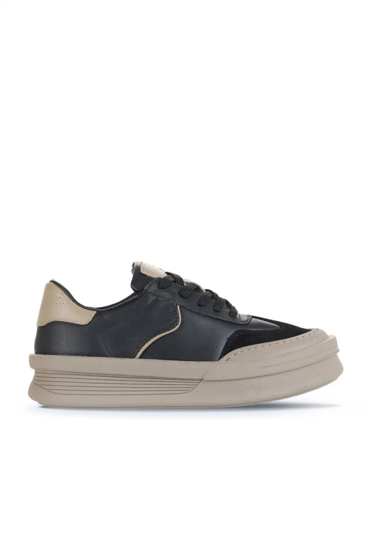 Siyah Süet-Deri Kadın Sneakers