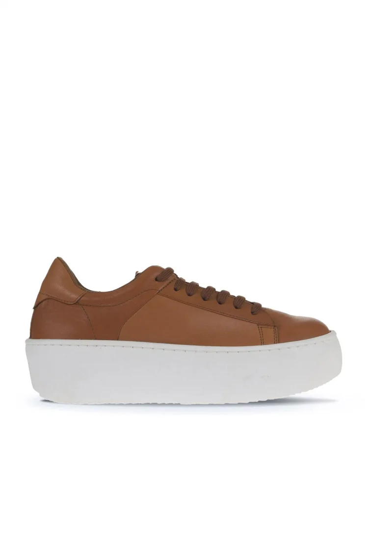 Taba Beyaz Deri Kadın Sneakers