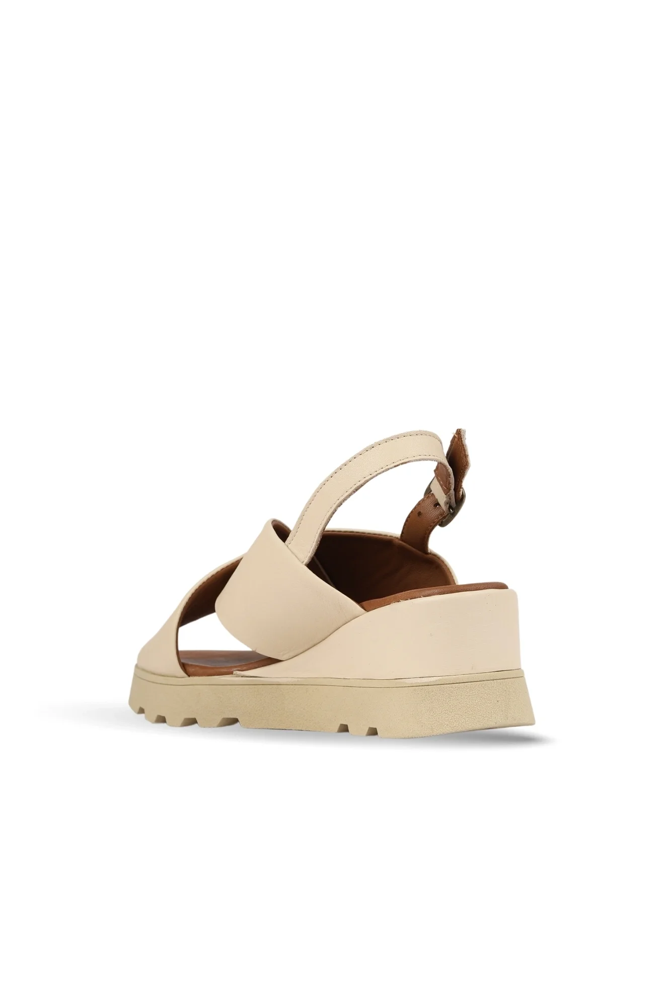 Bej Deri Kadın Dolgu Topuklu Sandalet