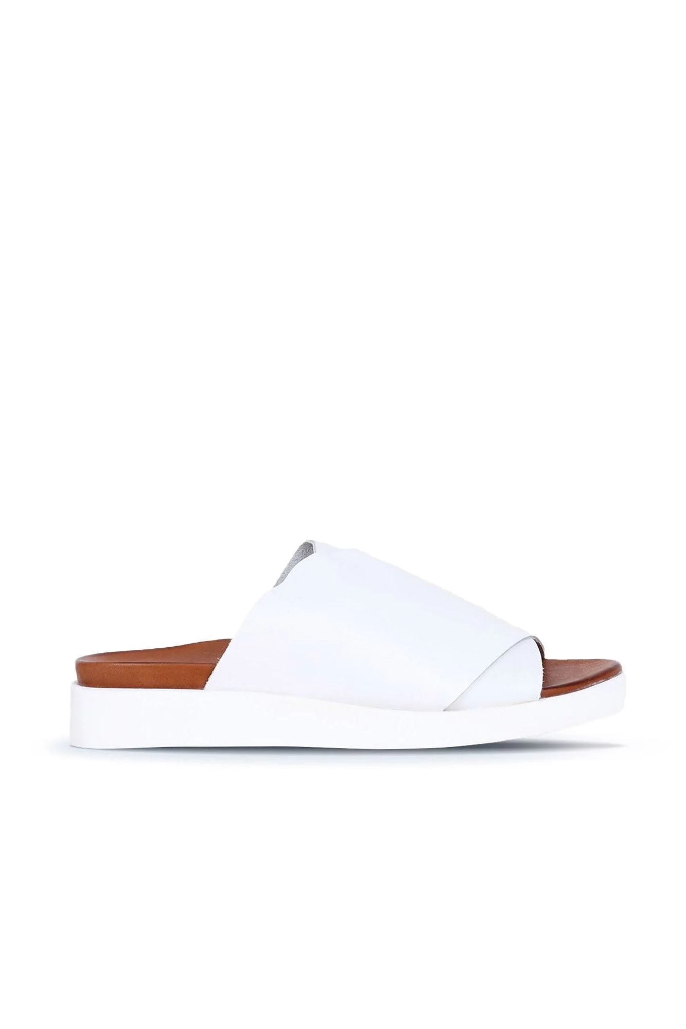 Beyaz Deri Kadın Düz Terlik