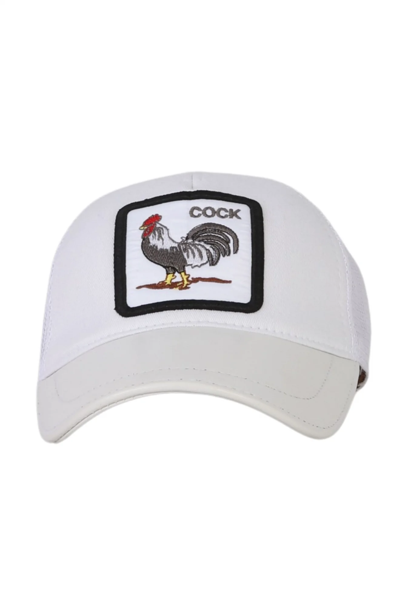 Beyaz Deri-Kumaş-Cock-2 Erkek Şapka