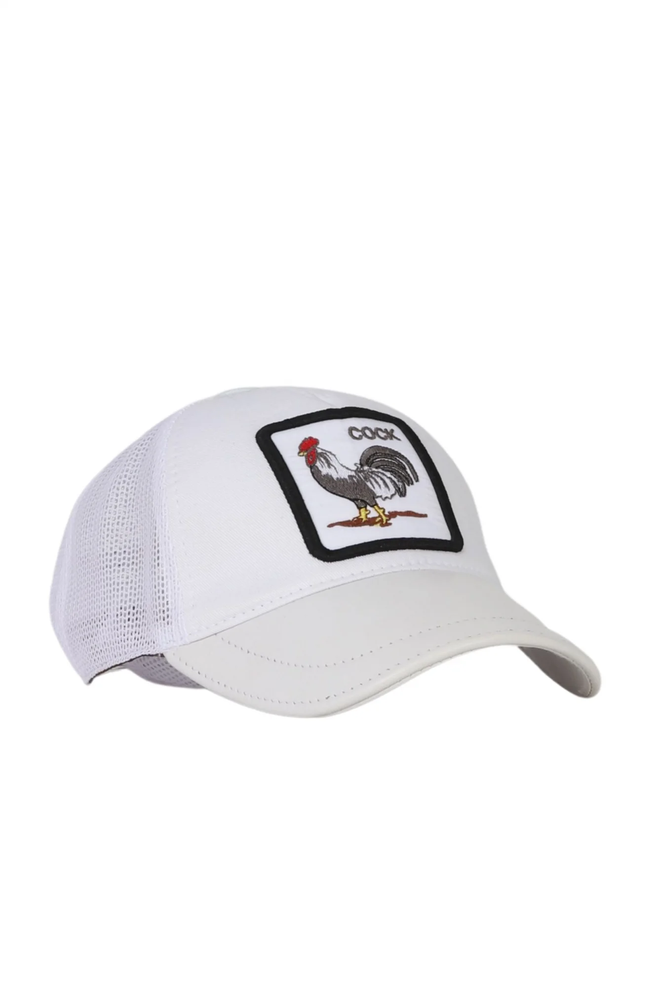Beyaz Deri-Kumaş-Cock-2 Erkek Şapka