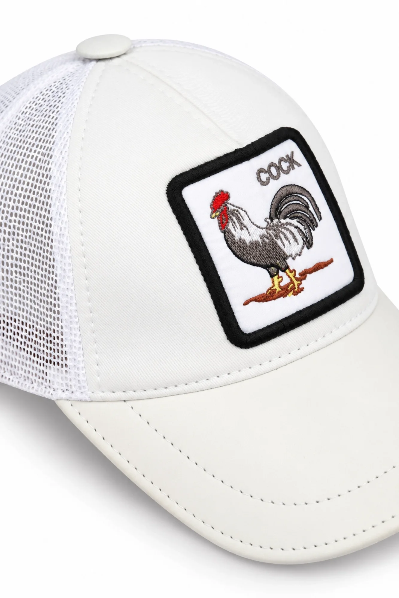 Beyaz Deri-Kumaş-Cock-2 Erkek Şapka