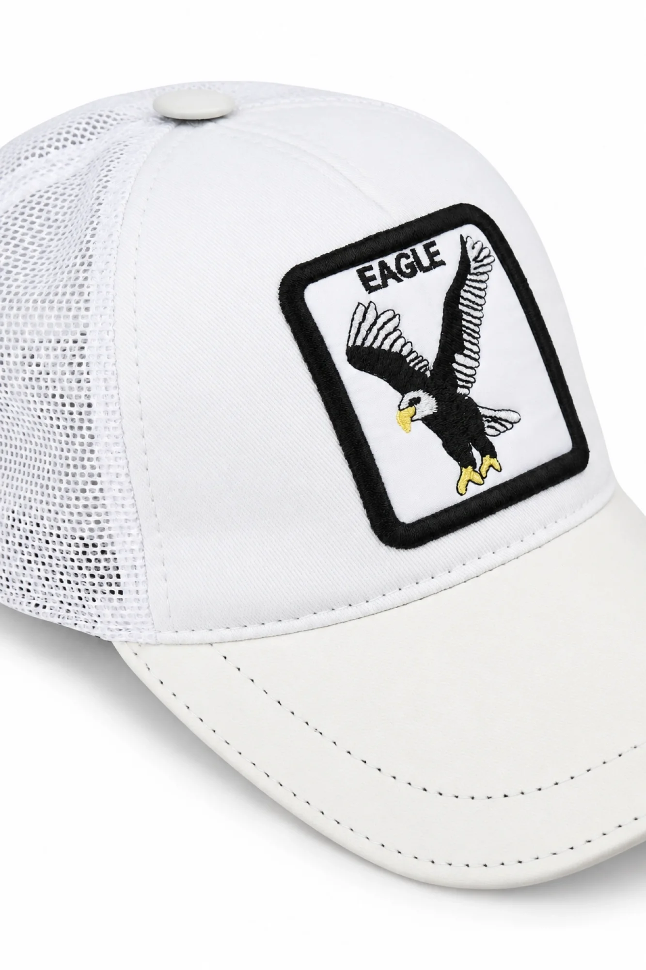 Beyaz Deri-Kumaş-Eagle Erkek Şapka