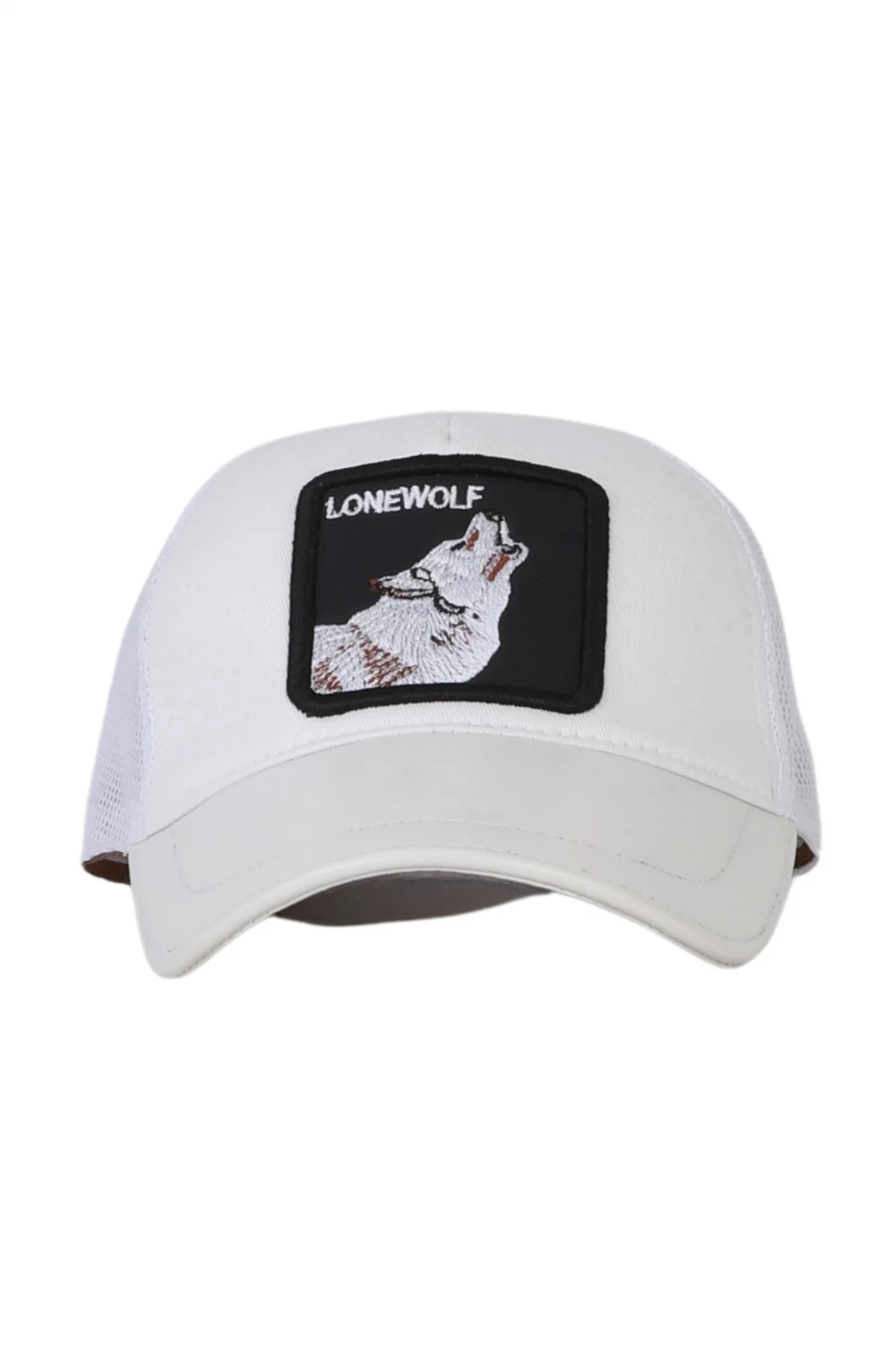 Beyaz Deri-Kumaş-Lonewolf Erkek Şapka