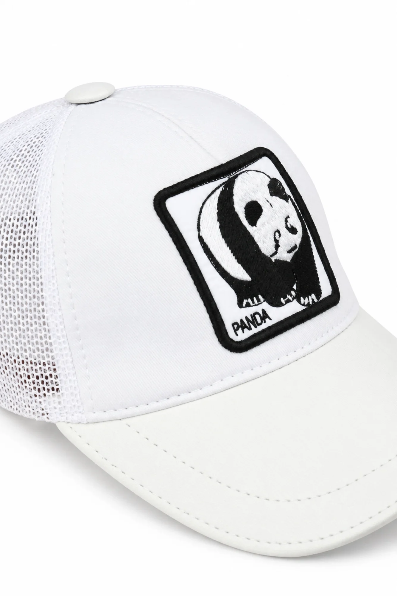 Beyaz Deri-Kumaş-Panda Erkek Şapka