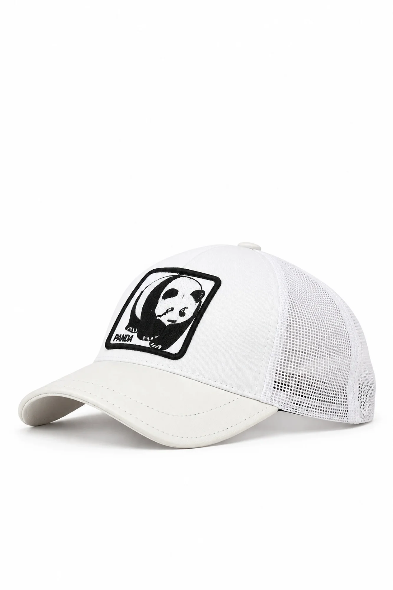 Beyaz Deri-Kumaş-Panda Erkek Şapka