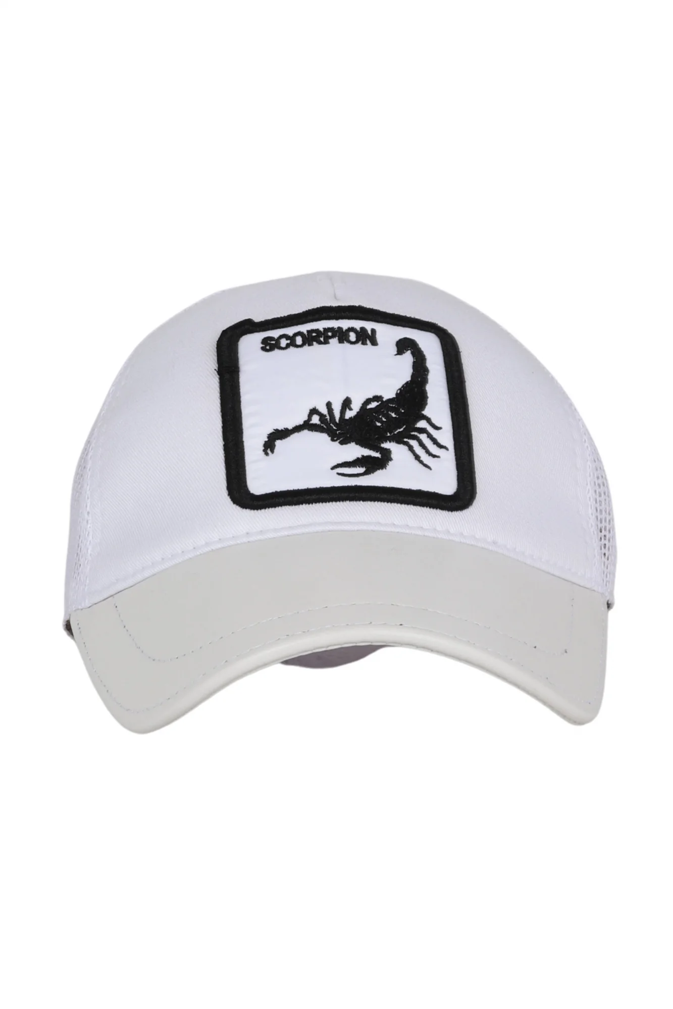 Beyaz Deri-Kumaş-Scorpion Erkek Şapka