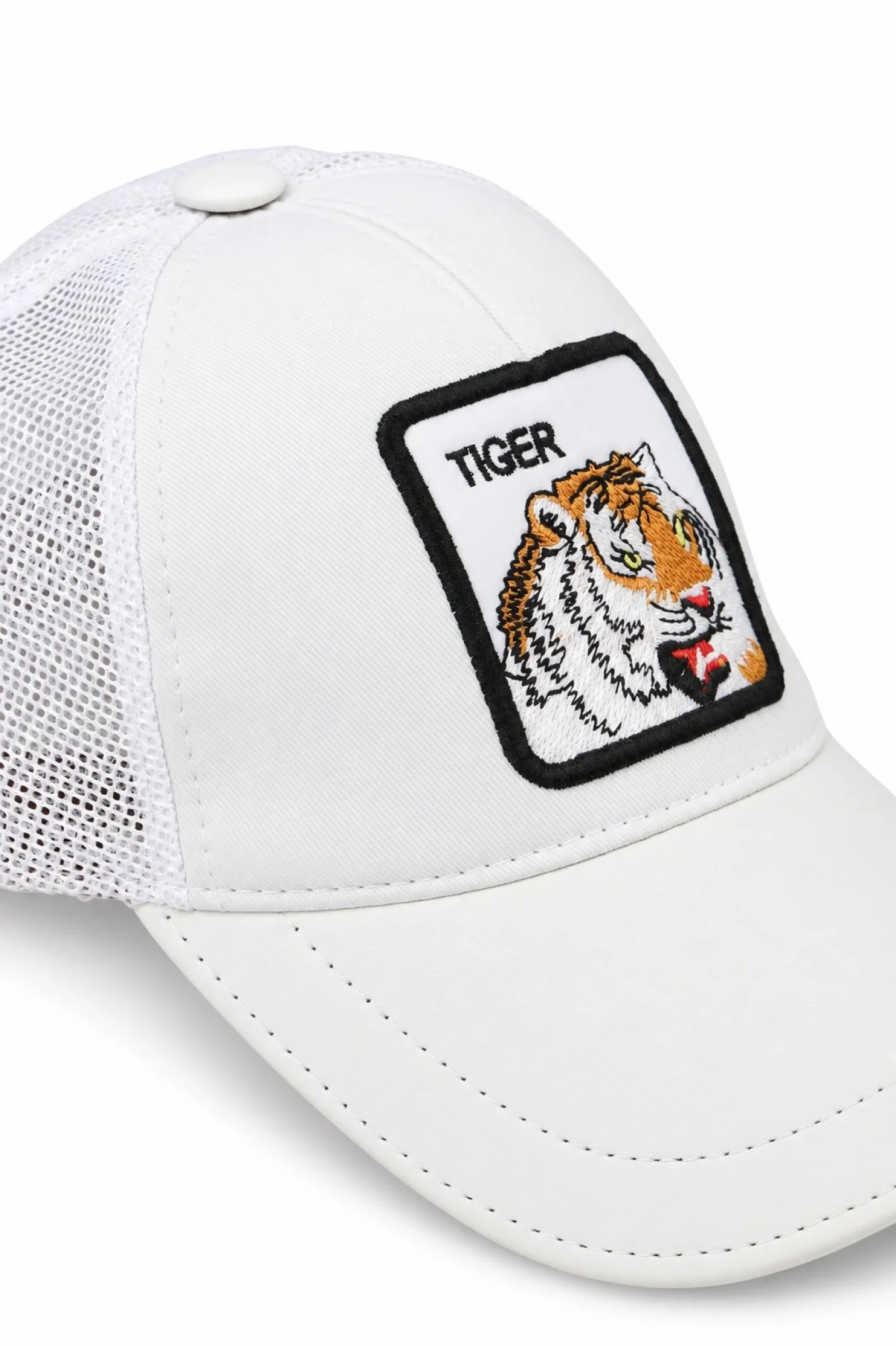 Beyaz Deri-Kumaş-Tiger-1 Erkek Şapka