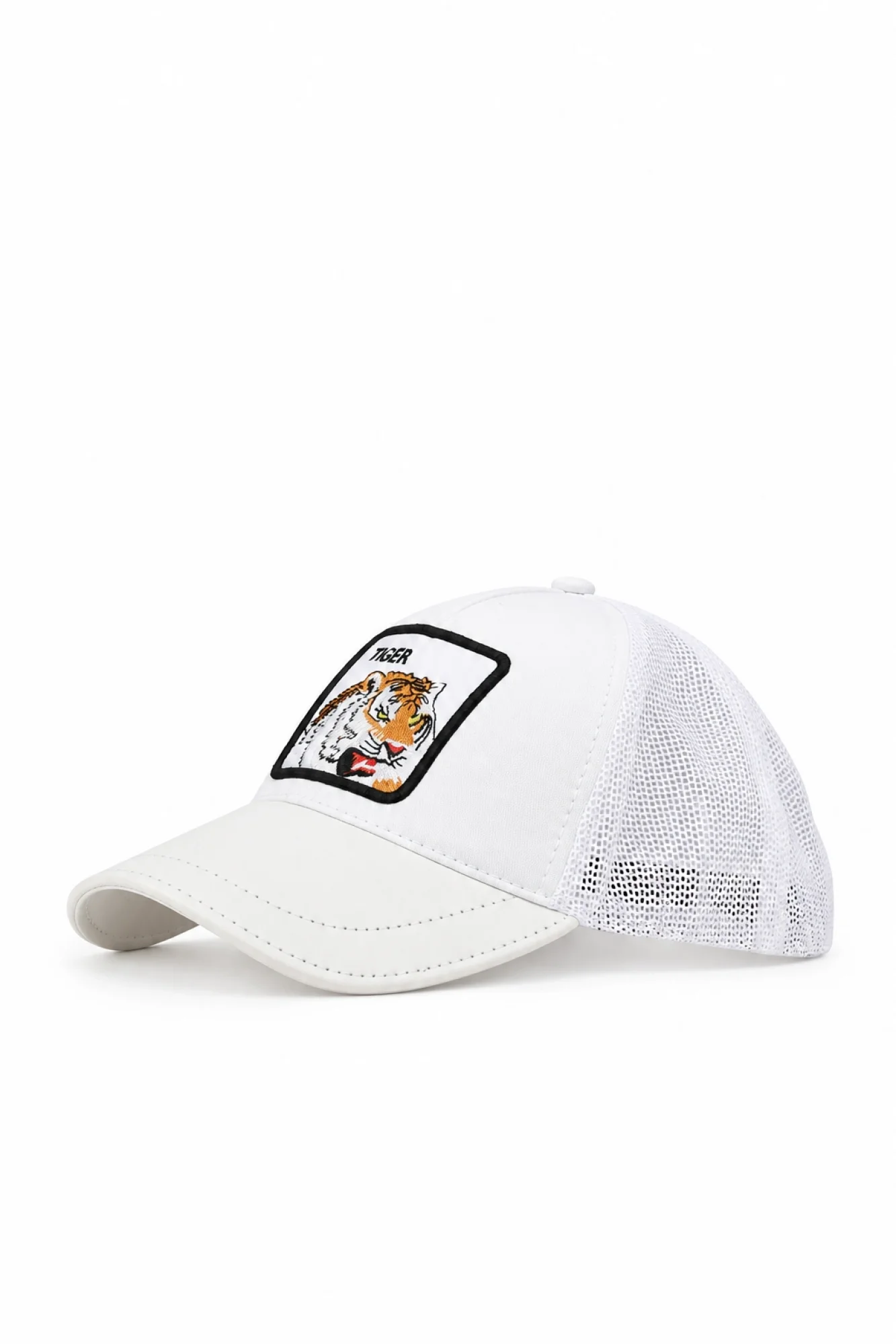 Beyaz Deri-Kumaş-Tiger-1 Erkek Şapka