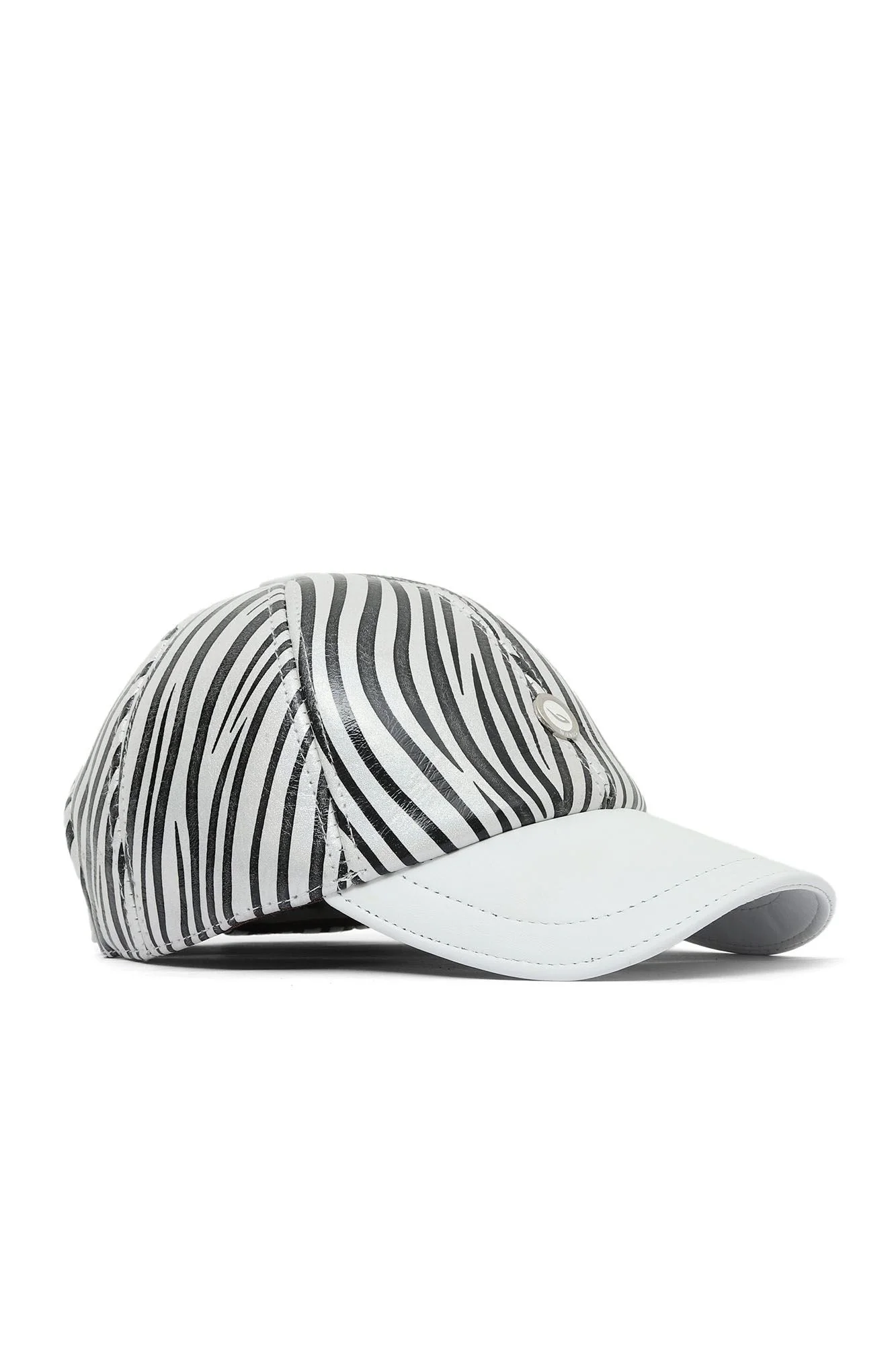 Beyaz Zebra Deri Kadın Şapka