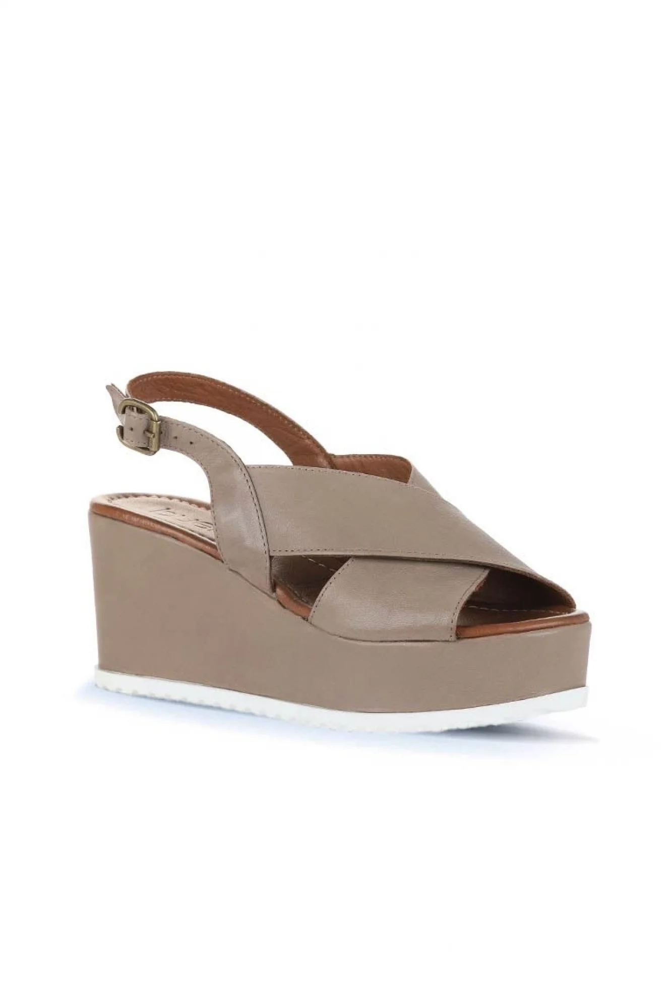 Gri Deri Kadın Dolgu Topuklu Sandalet