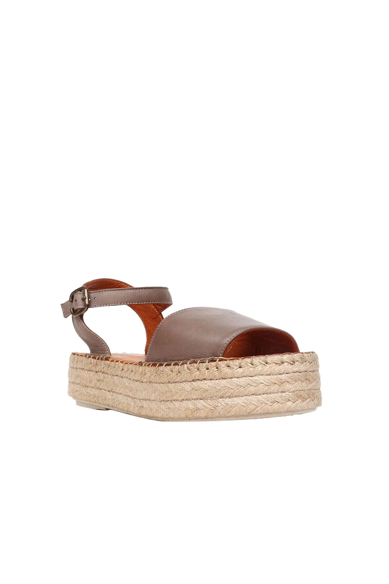 Gri Deri Kadın Espadril Sandalet