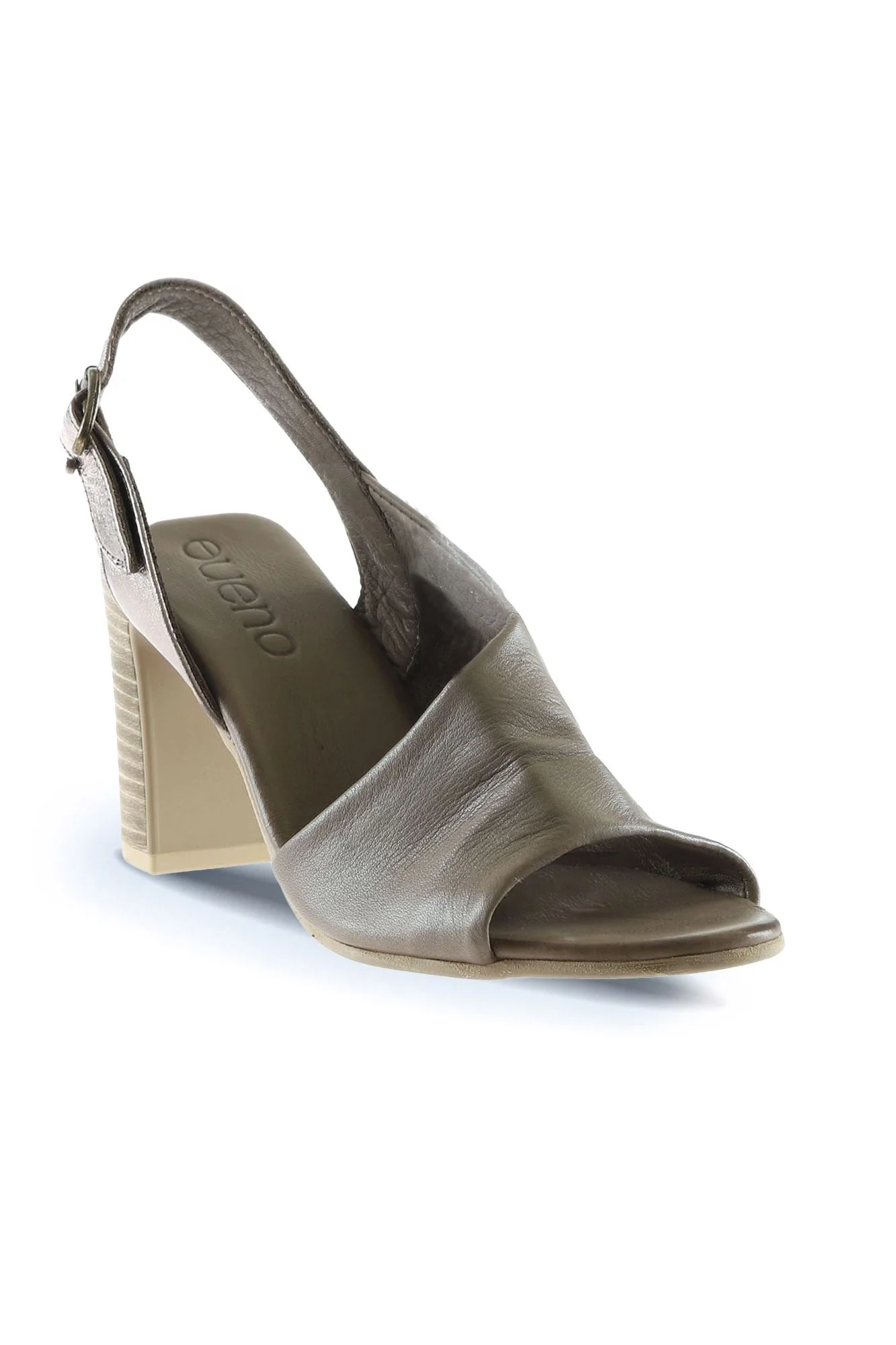 Gri Deri Kadın Topuklu Sandalet