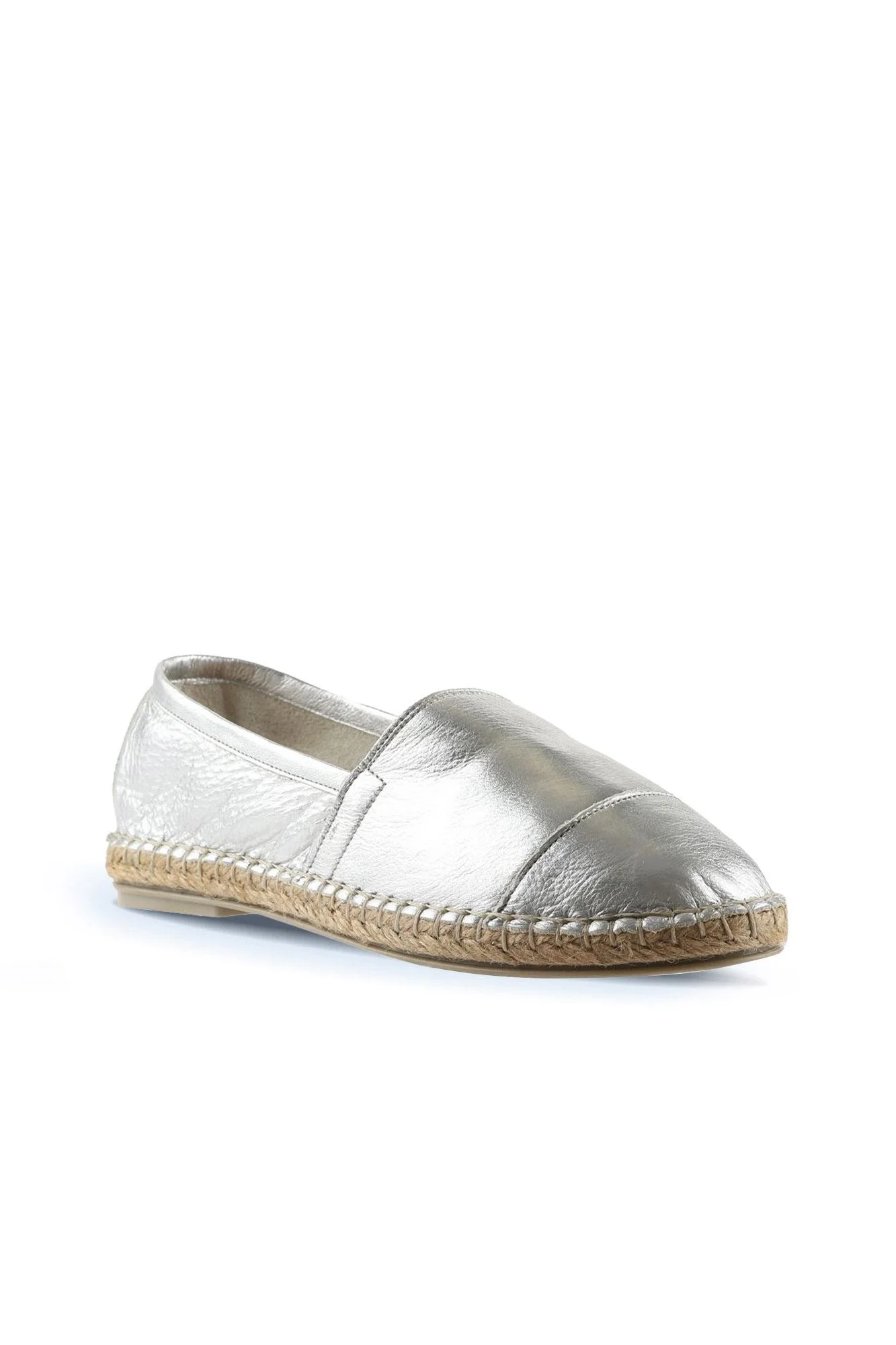 Gümüş Deri Kadın Espadril Ayakkabı
