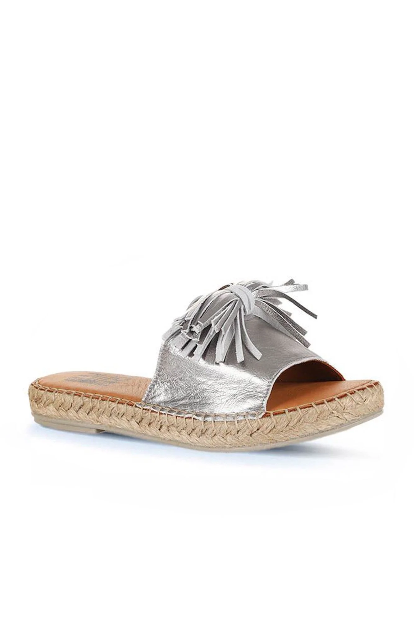 Gümüş Parlak Deri Kadın Espadril Terlik