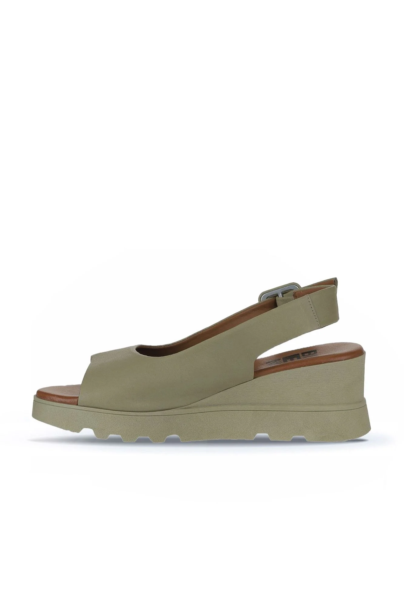 Haki Deri Kadın Dolgu Topuklu Sandalet