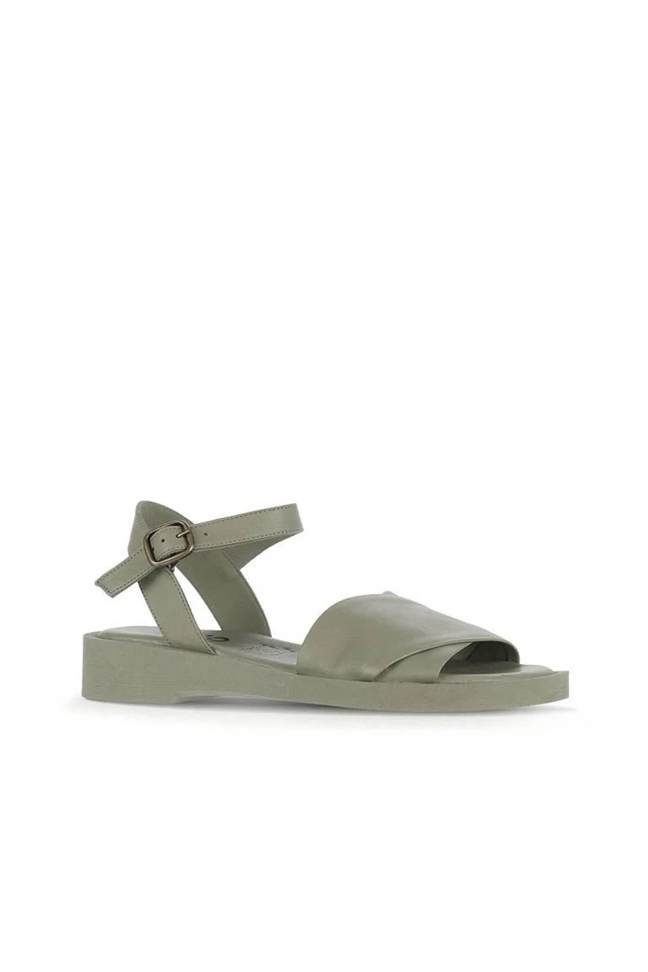 Haki Deri Kadın Düz Sandalet