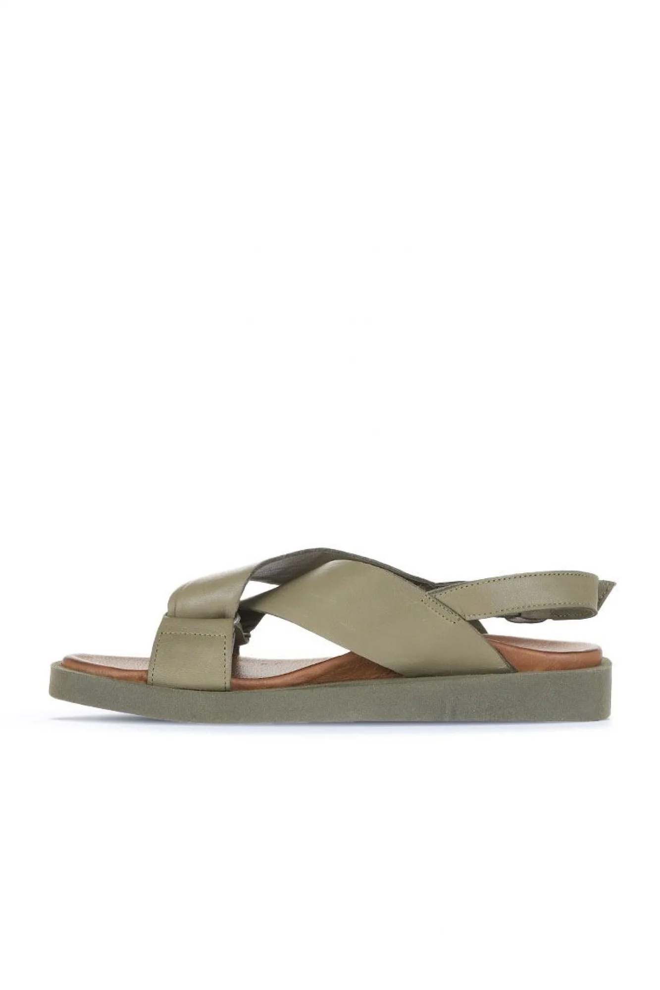 Haki Deri Kadın Sandalet