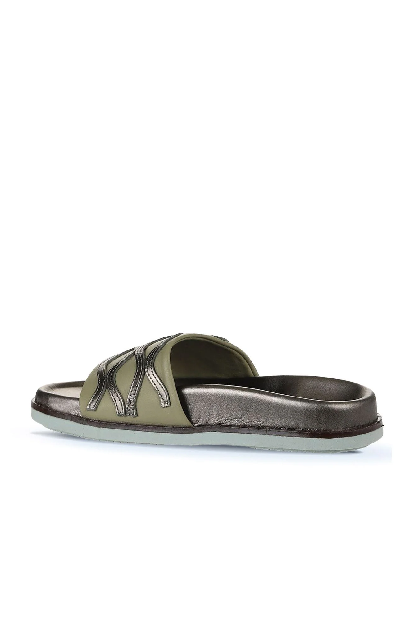 Haki Multi Deri Kadın Düz Terlik