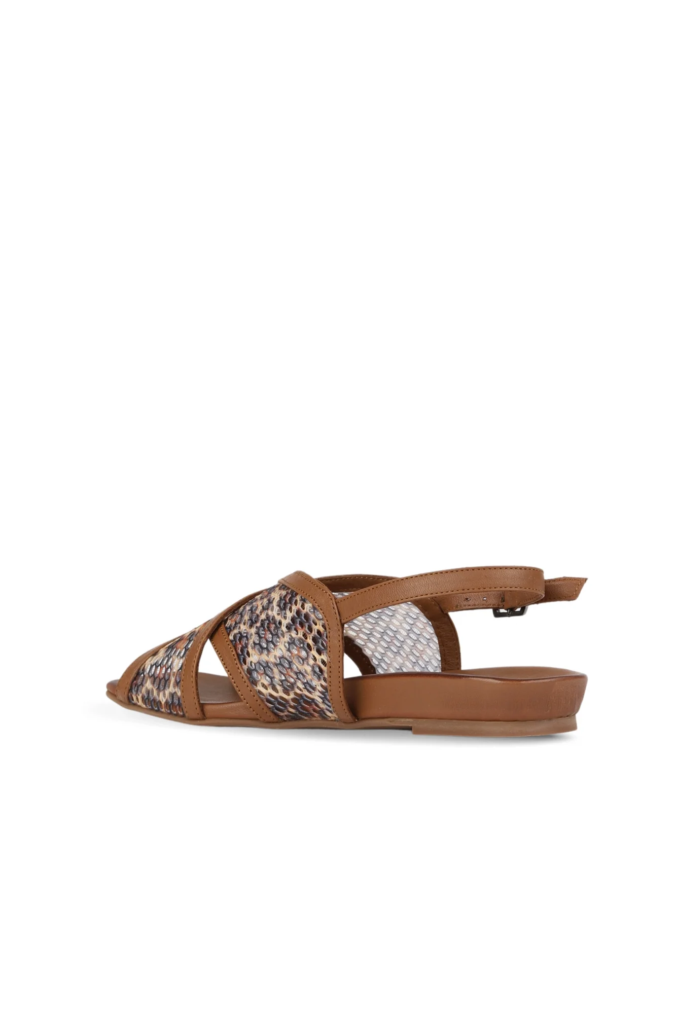 Kahverengi File-Deri Kadın Düz Sandalet