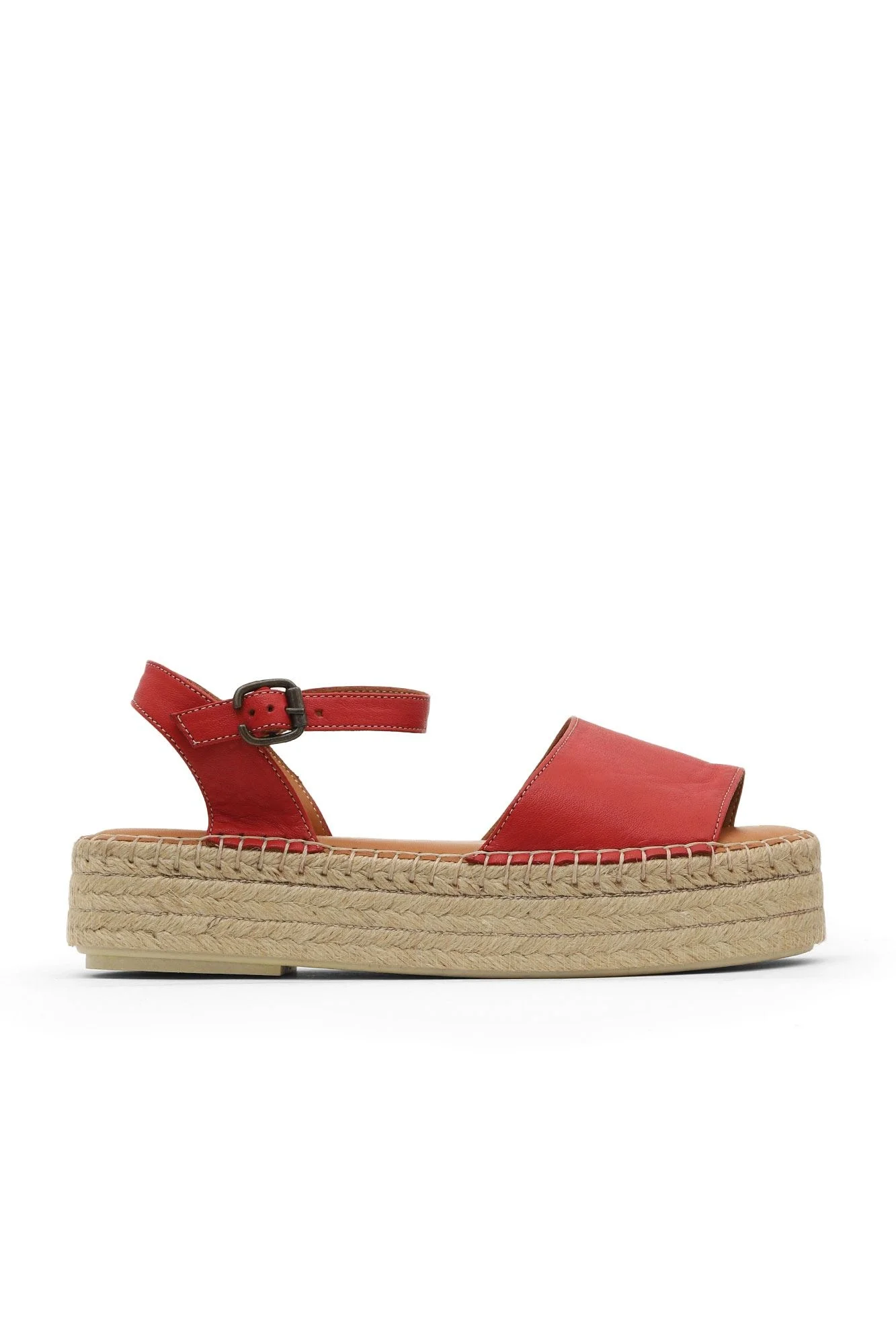 Kırmızı Deri Kadın Espadril Sandalet