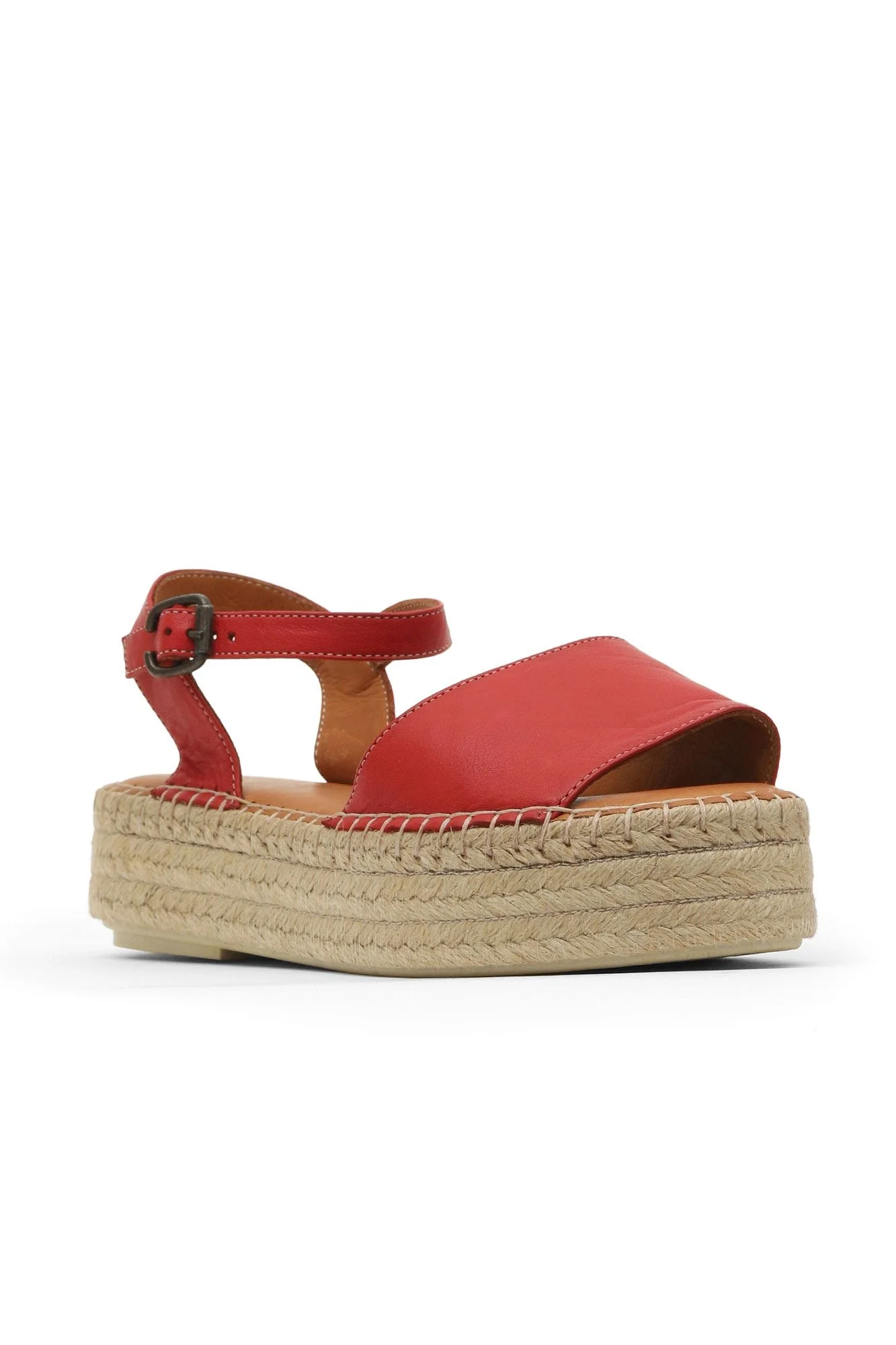 Kırmızı Deri Kadın Espadril Sandalet