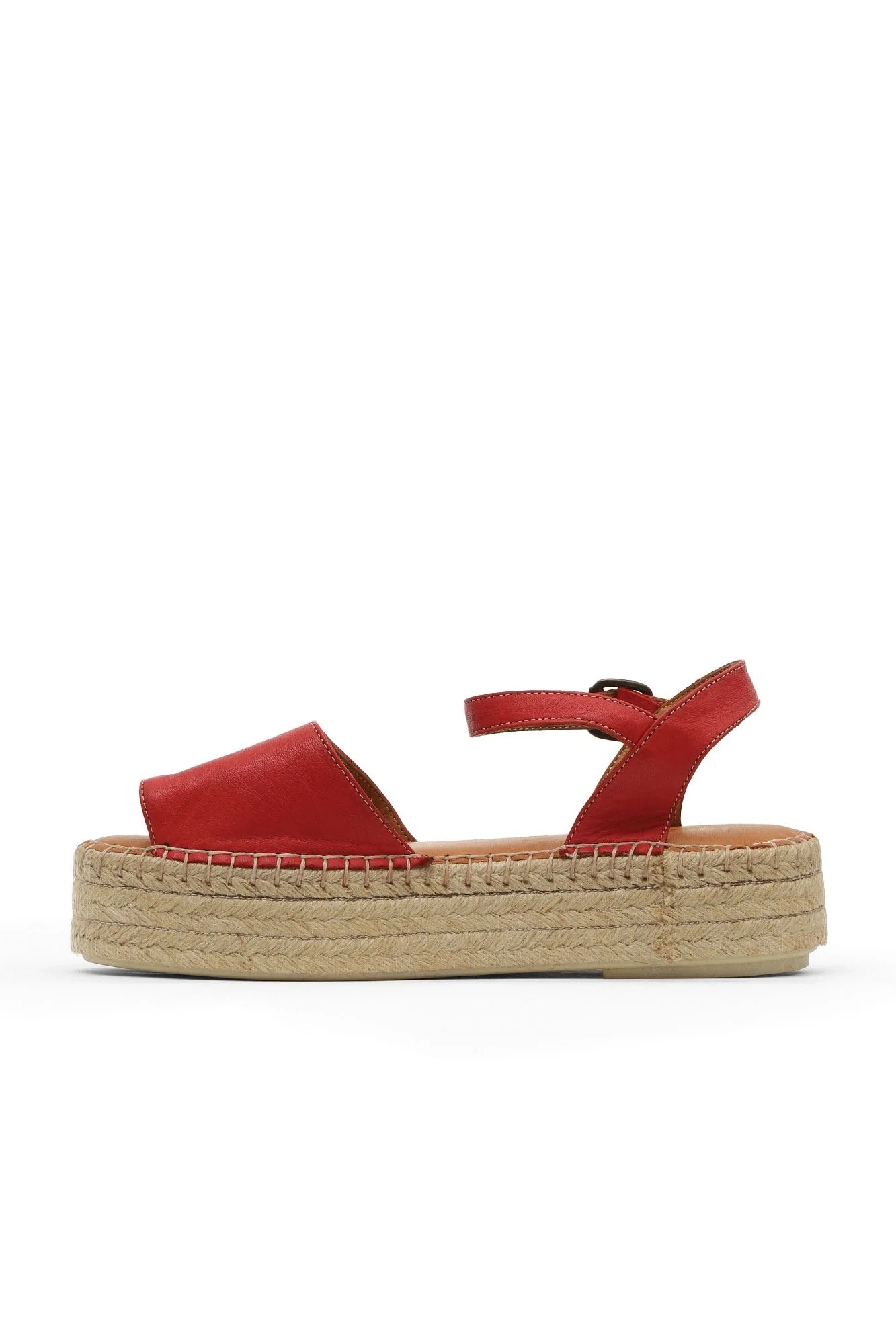 Kırmızı Deri Kadın Espadril Sandalet
