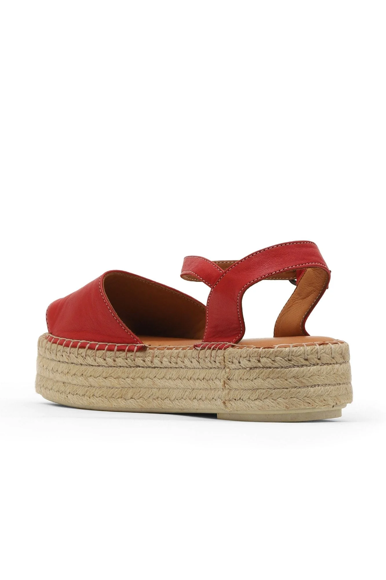Kırmızı Deri Kadın Espadril Sandalet