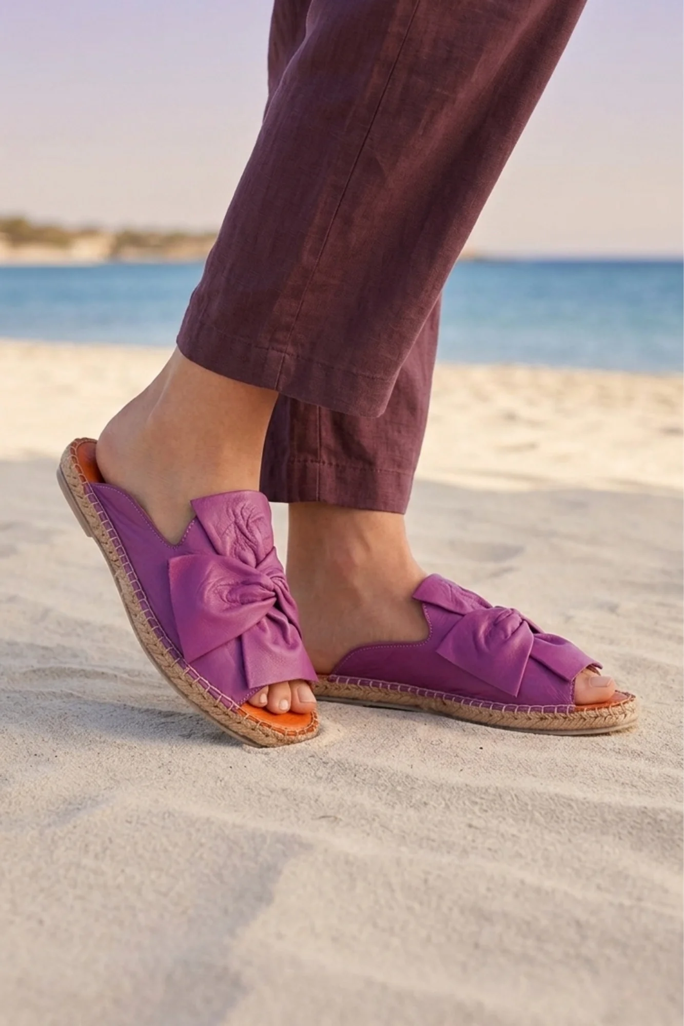 Lila Deri Kadın Espadril Terlik
