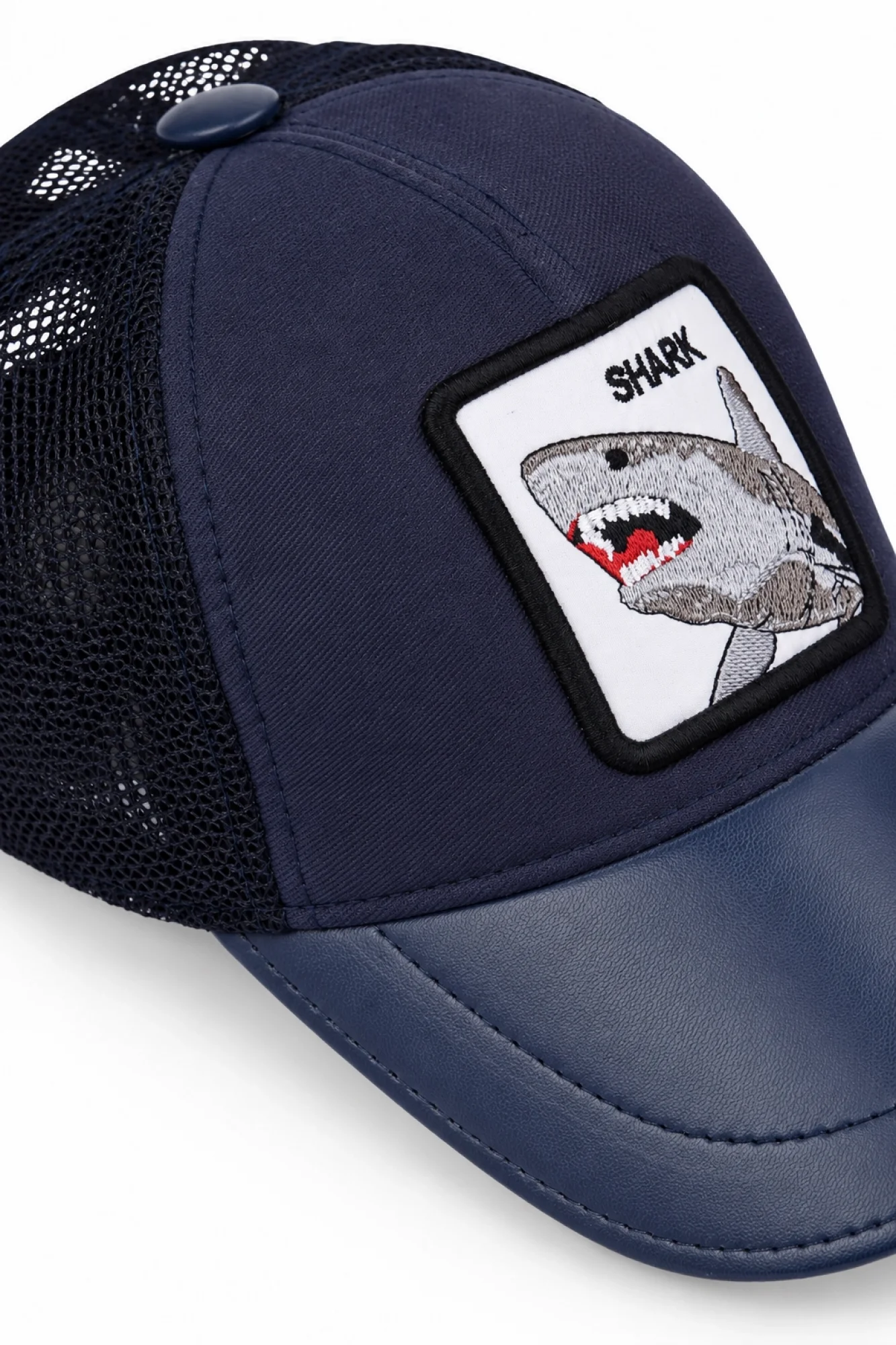Mavi Deri-Kumaş-Shark Erkek Şapka