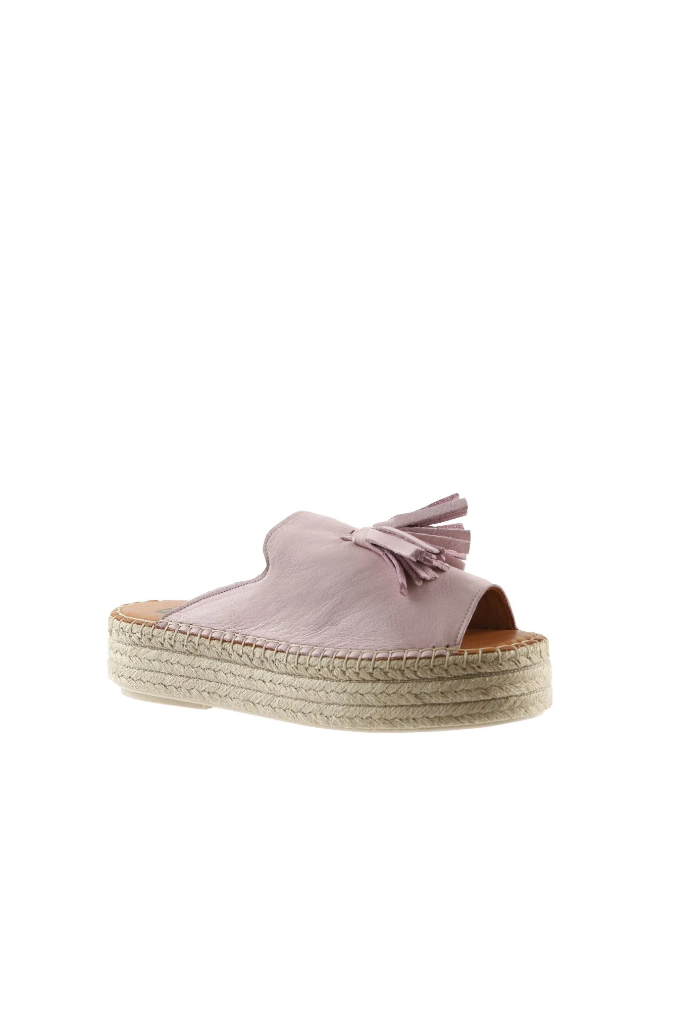 Pembe Deri Kadın Espadril Terlik