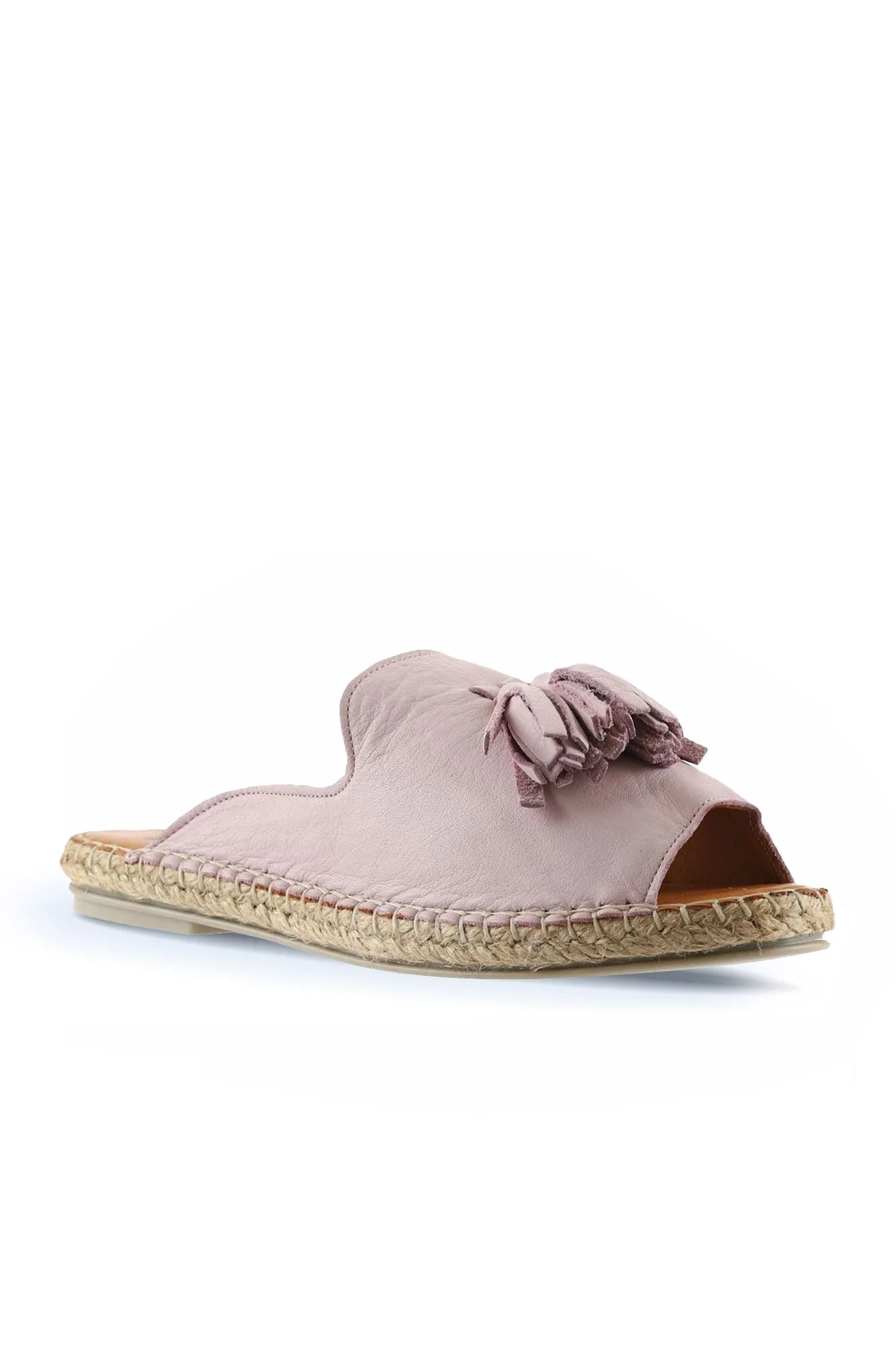 Pembe Deri Kadın Espadril Terlik