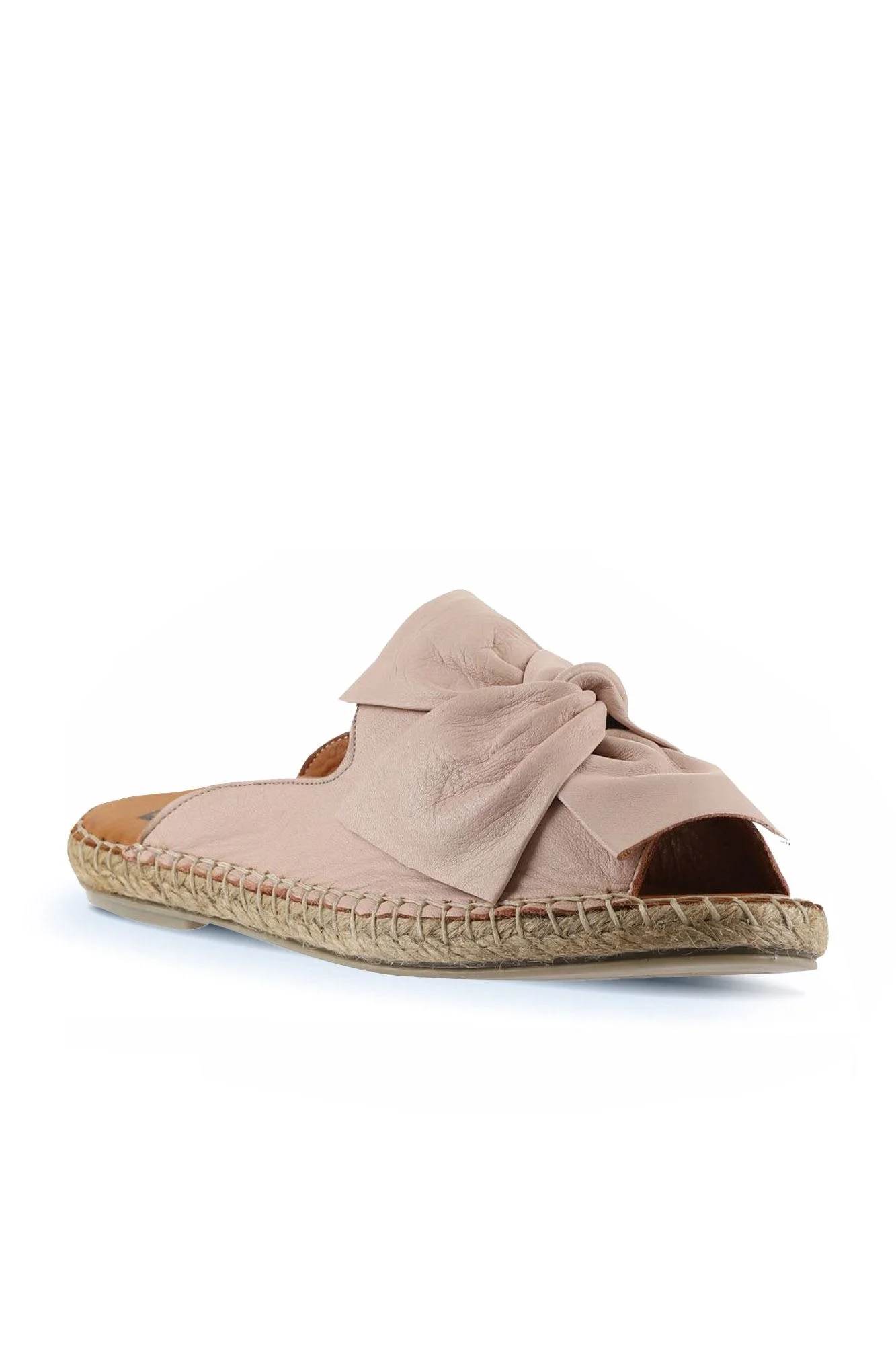 Pembe Deri Kadın Espadril Terlik