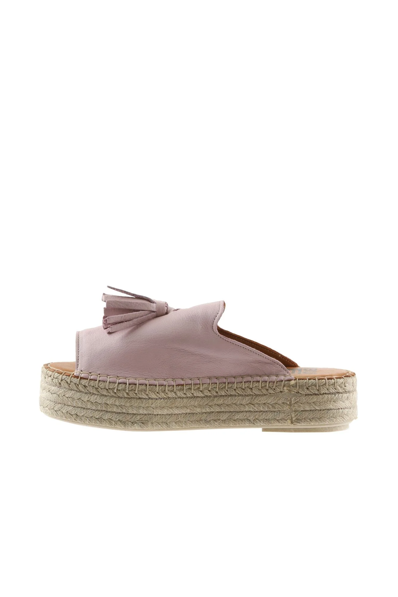 Pembe Deri Kadın Espadril Terlik