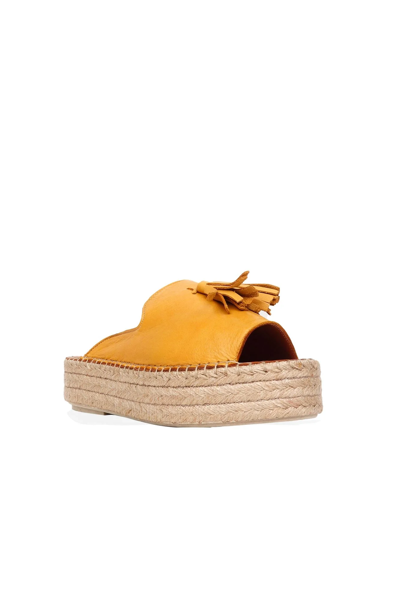 Sarı Deri Kadın Espadril Terlik